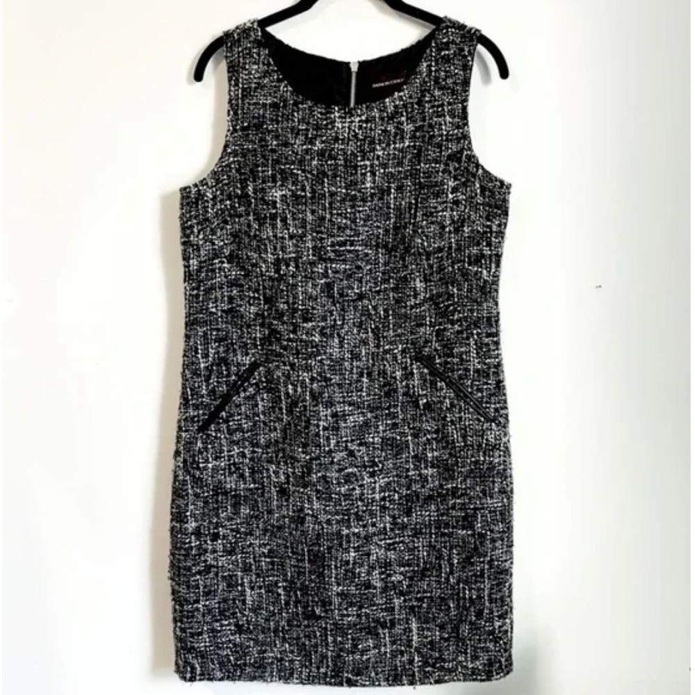 DANA BUCHMAN || woman’s Black White Sleeveless Tweed Dress Size 8